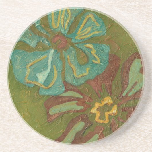 Blume von Aqua und Burnt Orange im grünen Hintergr Getränkeuntersetzer (Vorne)