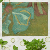 Blume von Aqua und Burnt Orange im grünen Hintergr Küchentuch (Gefaltet)