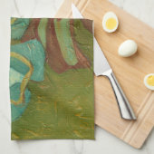 Blume von Aqua und Burnt Orange im grünen Hintergr Küchentuch (Viertel Falte)