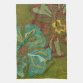 Blume von Aqua und Burnt Orange im grünen Hintergr Küchentuch (Vertikal)