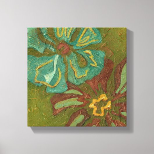 Blume von Aqua und Burnt Orange im grünen Hintergr Leinwanddruck (Vorderseite)