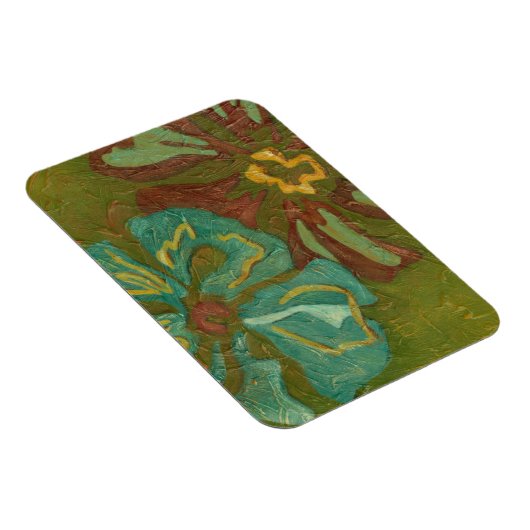 Blume von Aqua und Burnt Orange im grünen Hintergr Magnet (Rechte Seite)