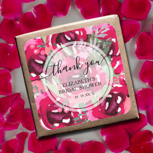 Blume von Aquarell Pink Vielen Dank Quadratischer Aufkleber