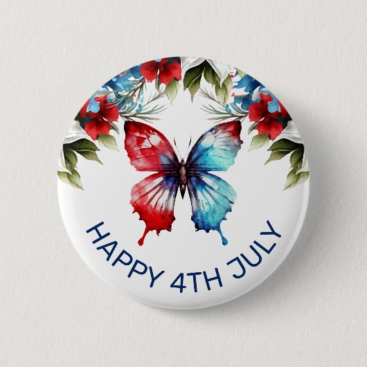 Blume von Aquarell Rot, Blau und Weiß 4. Juli Button (Vorderseite)