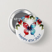 Blume von Aquarell Rot, Blau und Weiß 4. Juli Button (Vorne & Hinten)