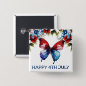 Blume von Aquarell Rot, Blau und Weiß 4. Juli Button (Vorne & Hinten)