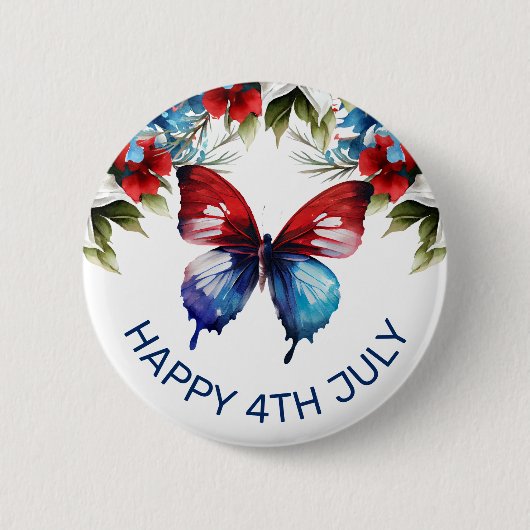 Blume von Aquarell Rot, Blau und Weiß 4. Juli Button (Vorderseite)