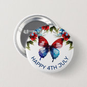 Blume von Aquarell Rot, Blau und Weiß 4. Juli Button (Vorne & Hinten)