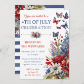 Blume von Aquarell Rot, Blau und Weiß 4. Juli Einladung (Vorne/Hinten)