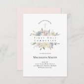 Blume von Aquarellfarben Erste Kommune Einladung (Vorne/Hinten)