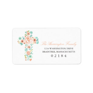 Blume von Aquarellpfirsichen und Minze Adressaufkleber