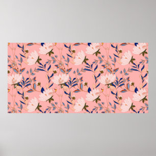 Blume von beigen Lilien in Creme mit Blätter und P Poster