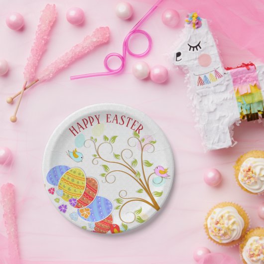 Blume von bunten Eiern und Vögeln - frohe Ostern Pappteller (Party)