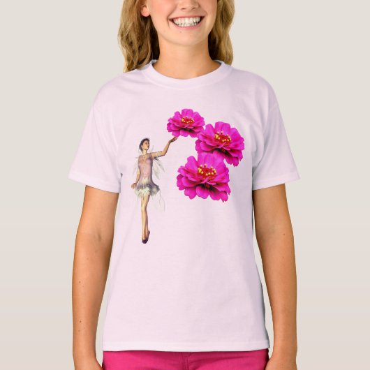 Blume von Fairy und Rosa Zinnia T-Shirt (Vorderseite)