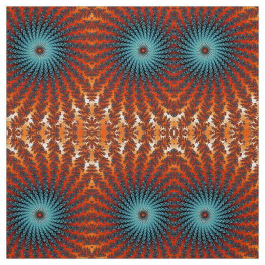 Blume von Funky Turquoise und Orange Spiral Frakta Stoff (Muster)