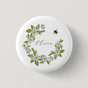 Blume von Gartenbäumen und Hummeln Button