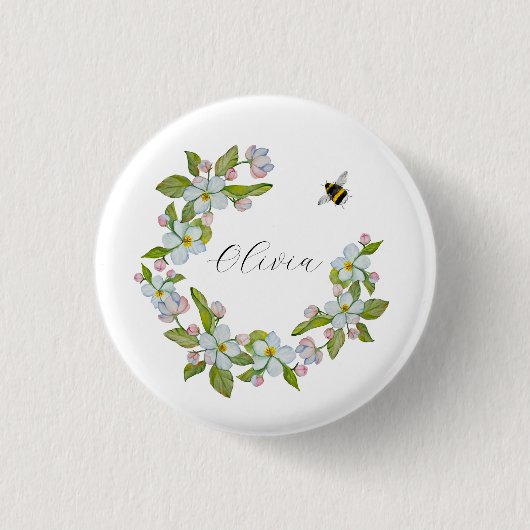 Blume von Gartenbäumen und Hummeln Button (Vorderseite)