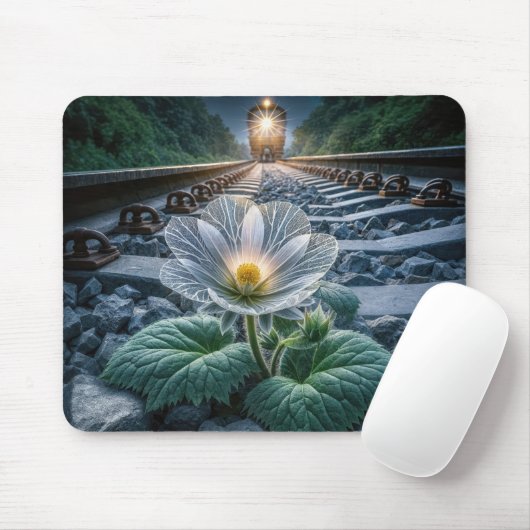 Blume von Glas in Eisenbahnschienen Mousepad (Mit Mouse)