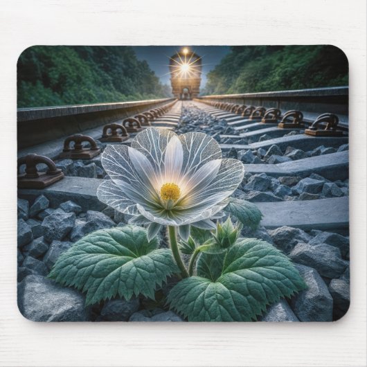 Blume von Glas in Eisenbahnschienen Mousepad (Vorne)
