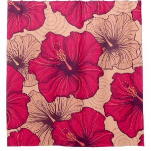 Blume von handgezogenen Hibisken Vintag Duschvorhang