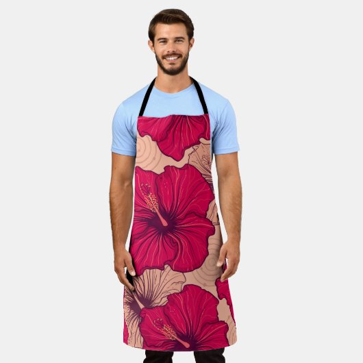 Blume von handgezogenen Hibisken Vintag Schürze (Getragen)