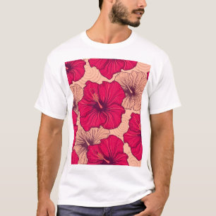 Blume von handgezogenen Hibisken Vintag T-Shirt