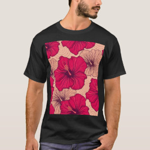 Blume von handgezogenen Hibisken Vintag T-Shirt