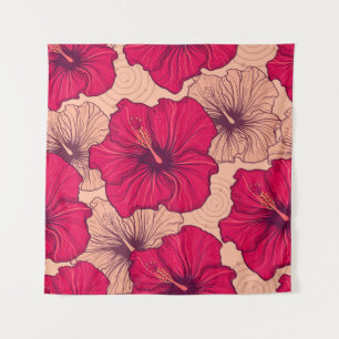 Blume von handgezogenen Hibisken Vintag Wandteppich