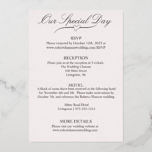 Blume von Herz und Rose, Rosa Hochzeit Folieneinladung (Rückseite)