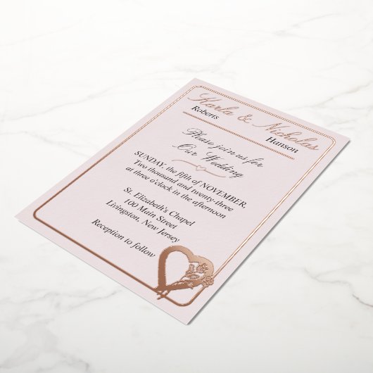 Blume von Herz und Rose, Rosa Hochzeit Folieneinladung (Gedreht)