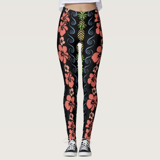 Blume von Hibisken mit Ananas Leggings (Vorderseite)