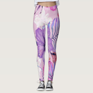 Blume von Hibisken und Kolibri: lila nahtlos Leggings