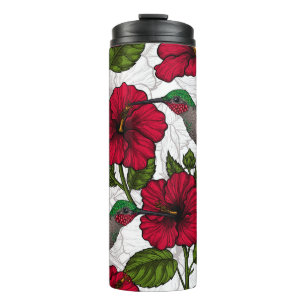 Blume von Hibisken und Kolibri Thermosbecher