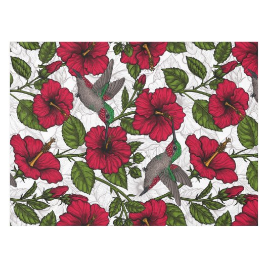 Blume von Hibisken und Kolibri Tischdecke (Vorderseite (Horizontal))