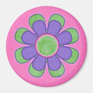 Blume von Karos und Streifen Magnet