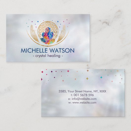 Blume von Leben und Kristallen auf Perlen Visitenkarte (Vorne/Hinten)