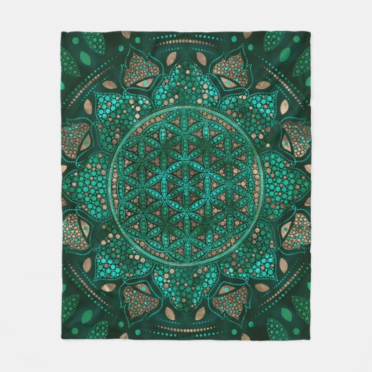 Blume von Life Dot Art Malachitgold Fleecedecke (Vorderseite)