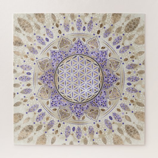 Blume von Life Dot Art Pastellen, Purpel und Gold Puzzle (Vertikal)