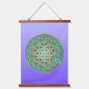 BLUME von LIFE - Sacred Geometrie Design 1 Wandteppich Mit Holzrahmen