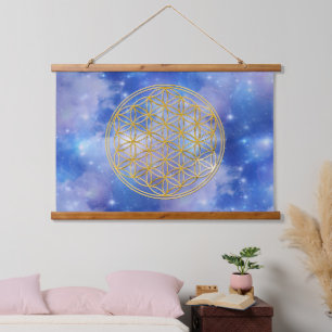 BLUME von LIFE - Sacred Geometrie Golden Style Wandteppich Mit Holzrahmen
