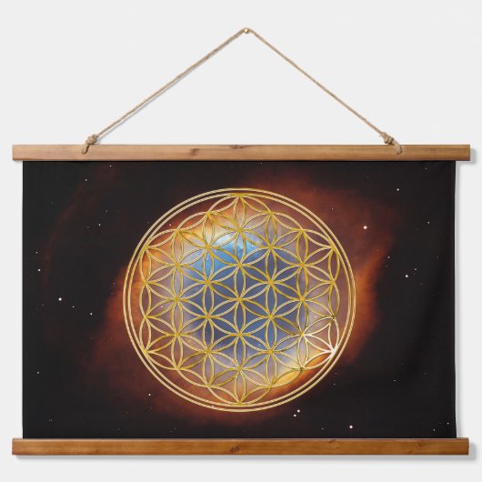 BLUME von LIFE - Sacred Geometrie Golden Style Wandteppich Mit Holzrahmen (Vorne)