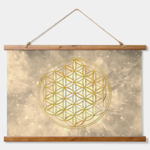 BLUME von LIFE - Sacred Geometrie Golden Style Wandteppich Mit Holzrahmen