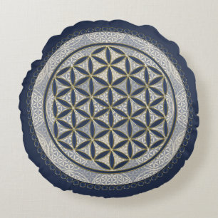 BLUME von LIFE - Symbol "Sacred Geometrie" Art. 1 Rundes Kissen
