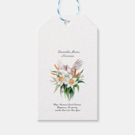 Blume von Narcissus mit dem Floralvogel im Dezembe Geschenkanhänger (Vorderseite)