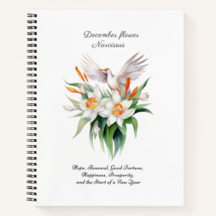 Blume von Narcissus mit dem Floralvogel im Dezembe Notizblock