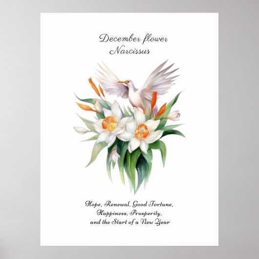 Blume von Narcissus mit dem Floralvogel im Dezembe Poster (Vorne)