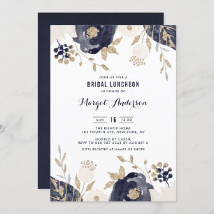Blume von Navy und Elfenbeinküste Gold Foil Bridal Einladung
