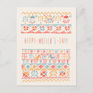 Blume von niedlichen handgezogenen Vögeln glücklic Postkarte