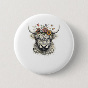 Blume von niedlichen Kühen Hand Illustration Farm Button