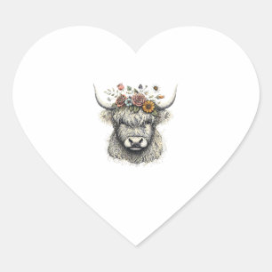 Blume von niedlichen Kühen Hand Illustration Farm  Herz-Aufkleber